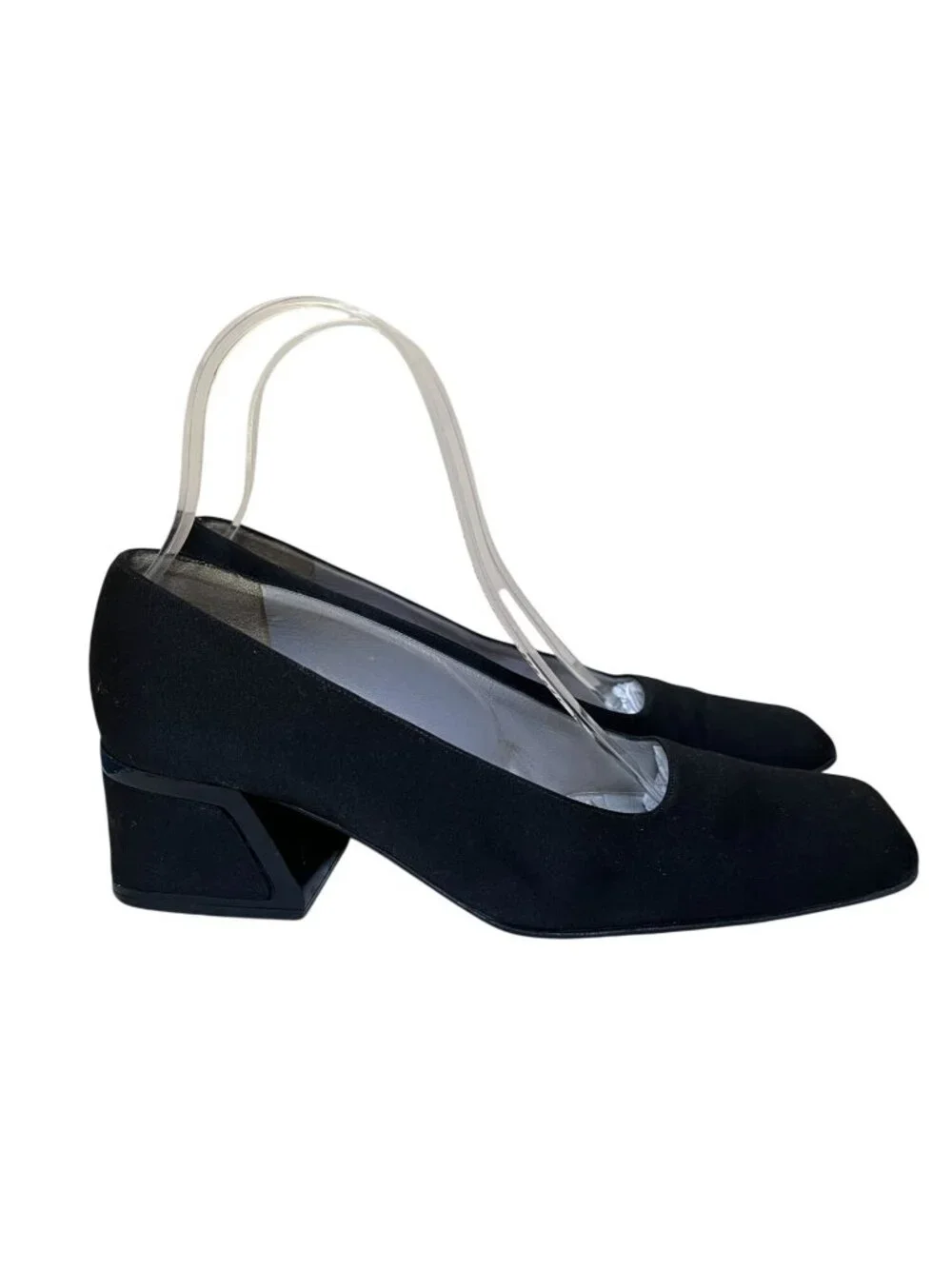 Tom Ford Gucci 1990s Black Square Toe Chunky Heel Pumps Made In Italy Size 7B